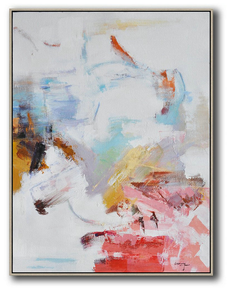 Handmade Large Contemporary Art,Oversized Abstract Landscape Painting,Extra Large Canvas Art,Handmade Acrylic Painting,Grey,Pink,Red,White.etc